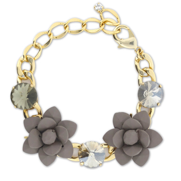 Hibiscus and Lily Bracelet with Diamond Cut Crystals