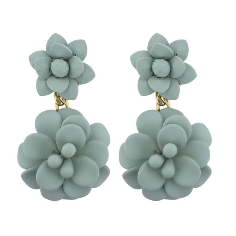 Roman Light Mint Hibiscus Silk Effect - Double Pendant Earrings