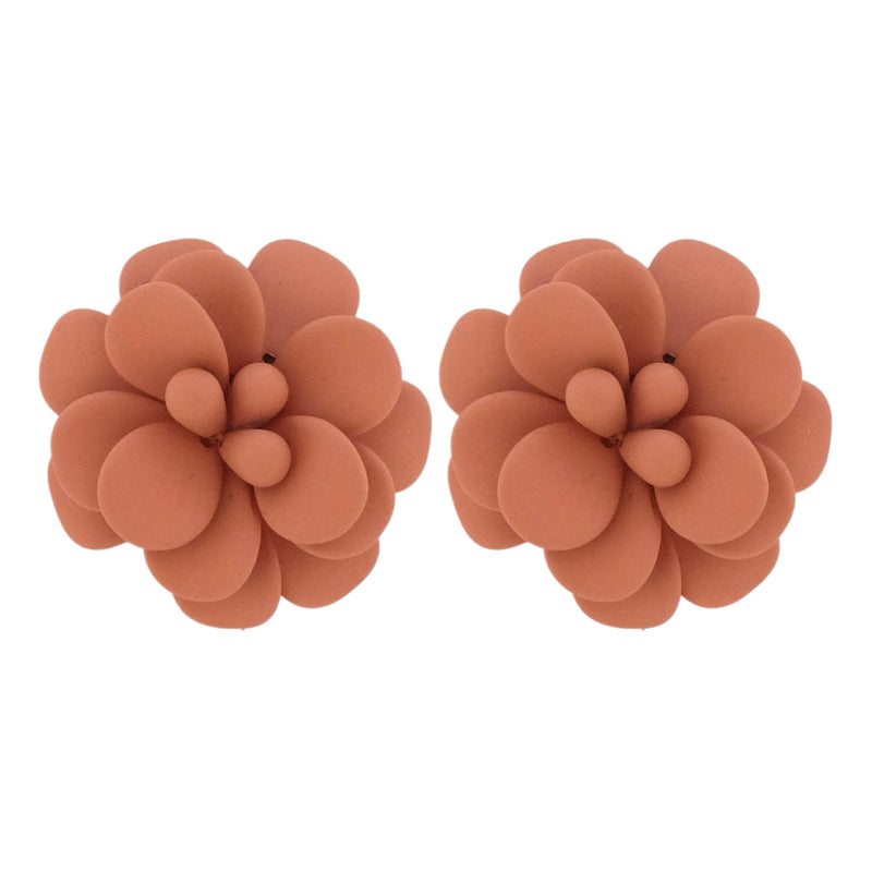 Terracotta Hibiscus Stud Earrings - Silk Effect