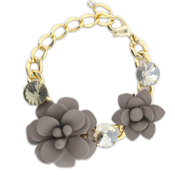 Hibiscus and Lily Bracelet with Diamond Cut Dark Crystals