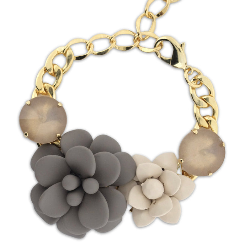 Hibiscus and Lily Bracelet with Diamond Cut Hand painted Resin Stones