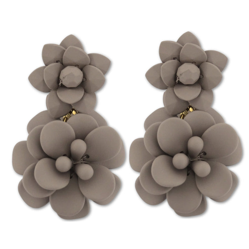 Italian Dove Gray Modern Marble Hibiscus Silk Effect - Double Pendant Earrings