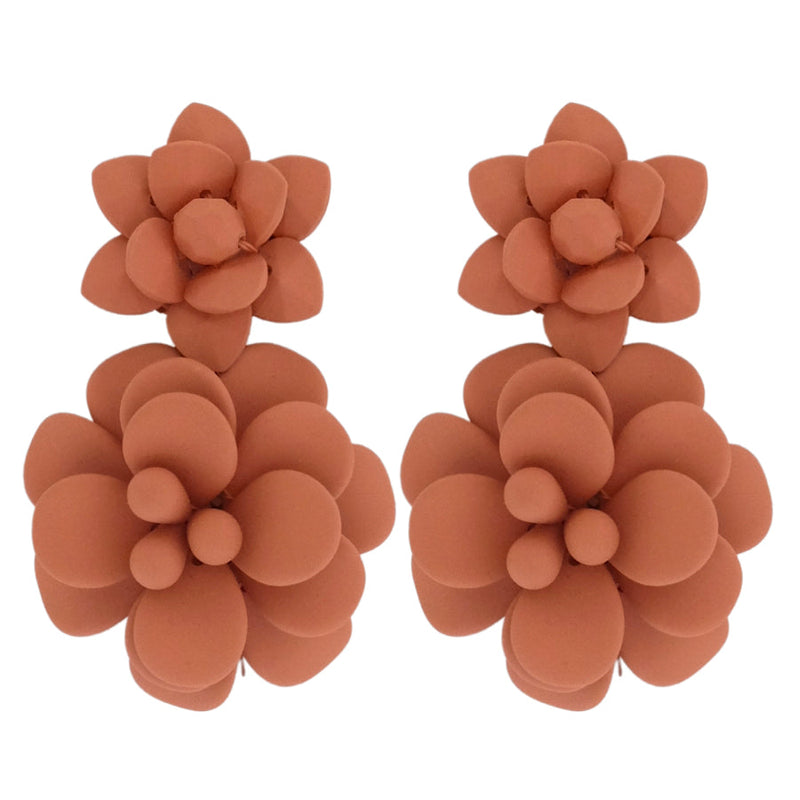 Terracotta Hibiscus Silk Effect - Double Pendant Earrings