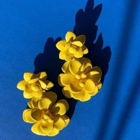 Amalfi Yellow Hibiscus Laquer Effect - Double Pendant Earrings