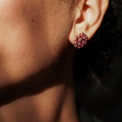 Tuscany Grape Purple Dandelion Stud Earrings Encrusted with crystals - Silk Effect
