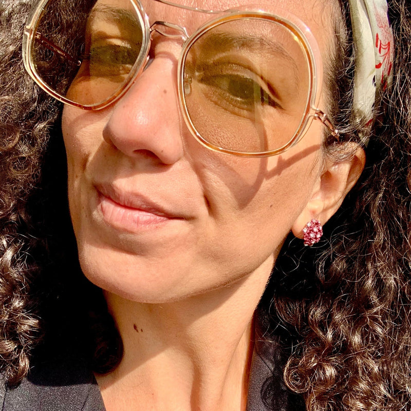 Tuscany Grape Purple Dandelion Stud Earrings Encrusted with crystals - Silk Effect