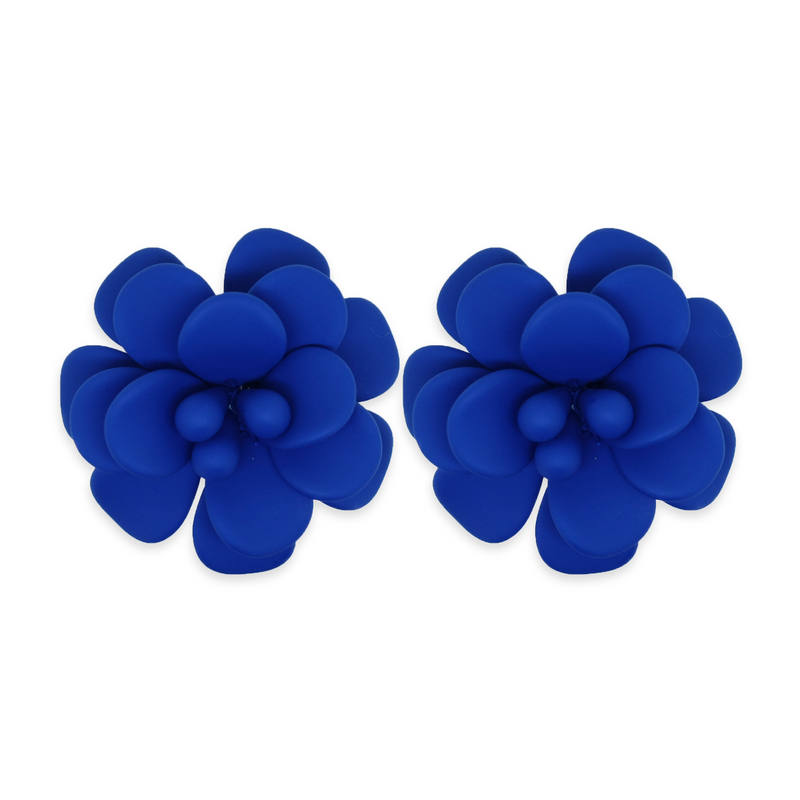 Blue Capri Hibiscus Stud Earrings - Silk Effect