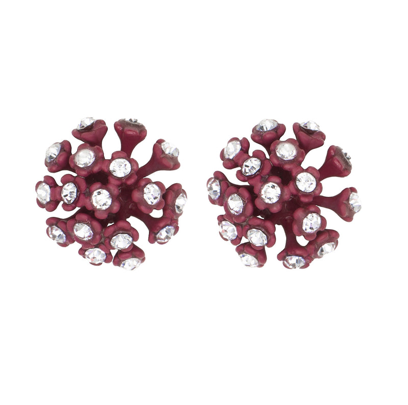 Tuscany Grape Purple Dandelion Stud Earrings Encrusted with crystals - Silk Effect