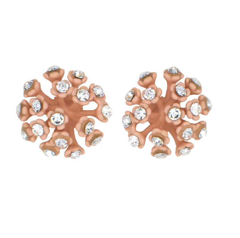 Murano Sunset Pink Dandelion Stud Earrings Encrusted with Crystals - Silk Effect