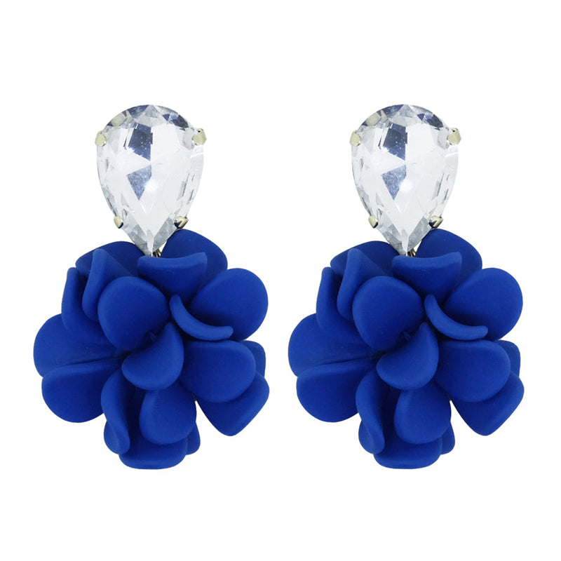 Blue Capri Dahlia Dangle Drop Crystal Earrings - Aquarius