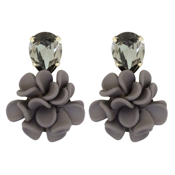 Italian Dove Gray Modern Marble Dahlia Dangle Drop Crystal Earrings - Scorpio