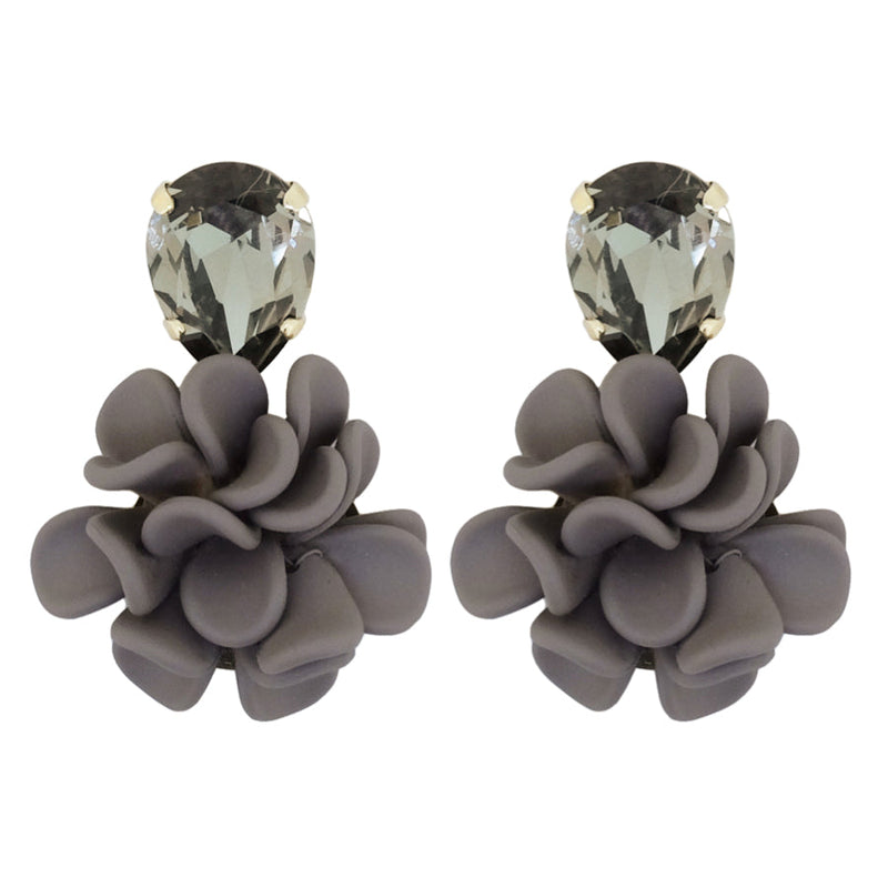 Italian Dove Gray Modern Marble Dahlia Dangle Drop Crystal Earrings - Scorpio