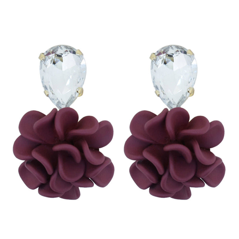 Tuscany Grape Purple Dahlia Dangle Drop Crystal Earrings - Sagittarius