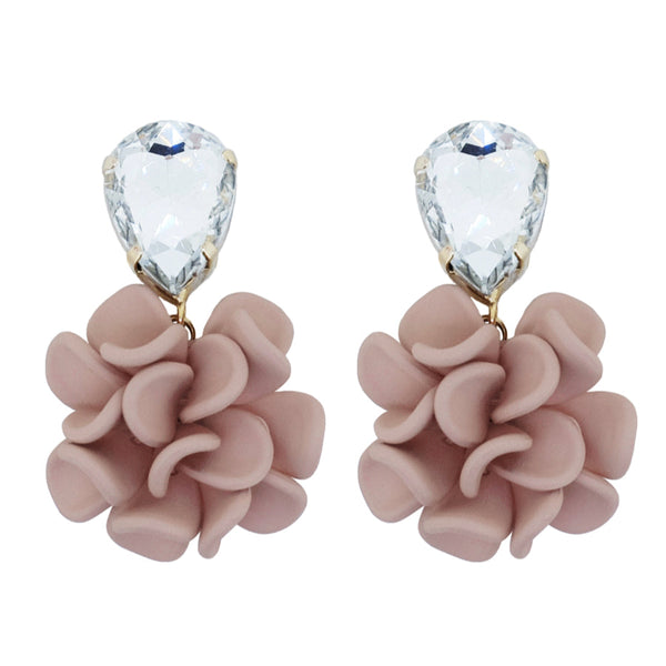 Murano Pink Sunset Dahlia Dangle Drop Crystal Earrings - Libra