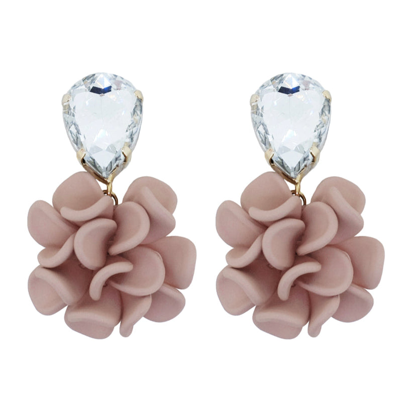 Murano Pink Sunset Dahlia Dangle Drop Crystal Earrings - Libra