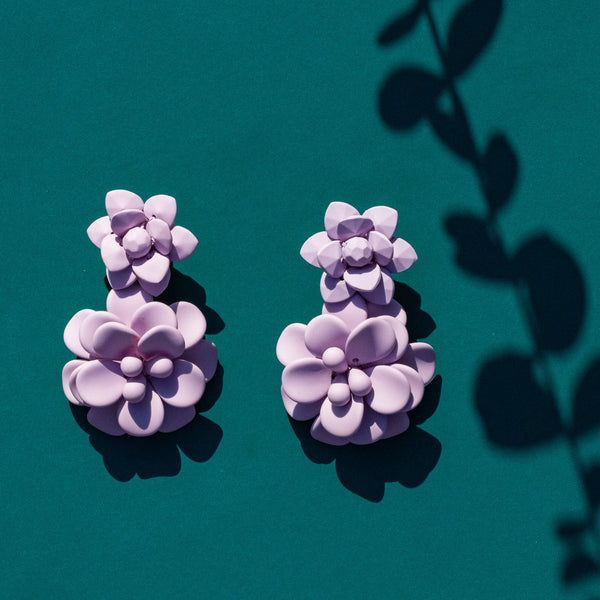 Sardinian Lavender Hibiscus Silk Effect - Double Pendant Earrings