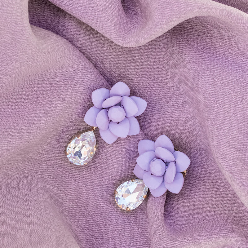 Sardinian Lavender Lily Earrings Silk Effect - Crystal Drop