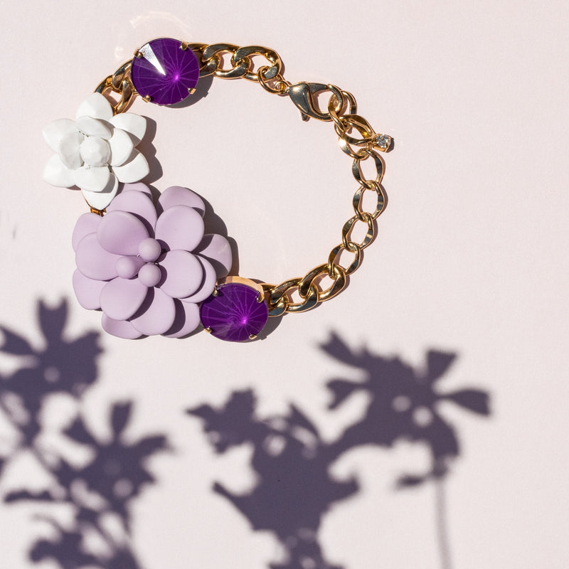 Hibiscus and Lily Bracelet with Diamond Cut Hand painted Resin Stones