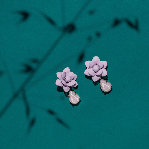 Sardinian Lavender Lily Earrings Silk Effect - Hand painted Resin Drop