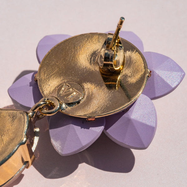 Sardinian Lavender Lily Earrings Silk Effect - Crystal Drop