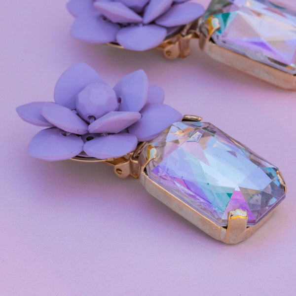 Lily Earrings - Emerald Cut Crystal Pendant