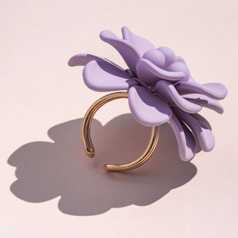 Sardinian Lavender Hibiscus Silk Effect Adjustable Ring