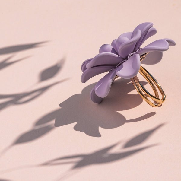 Sardinian Lavender Hibiscus Silk Effect Adjustable Ring