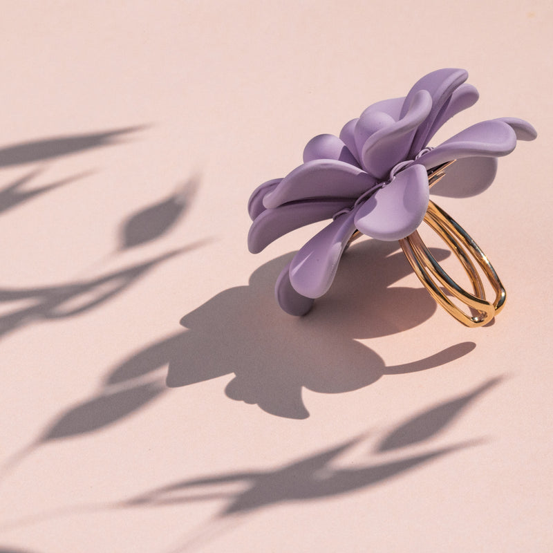 Sardinian Lavender Hibiscus Silk Effect Adjustable Ring