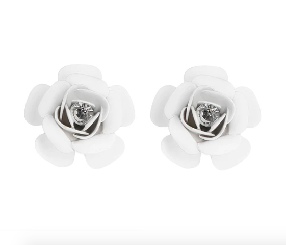 Camellia Stud Earrings with crystal - Silk Effect