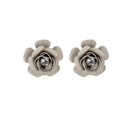 Camellia Stud Earrings with crystal - Silk Effect