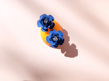 Camellia Stud Earrings with crystal - Silk Effect