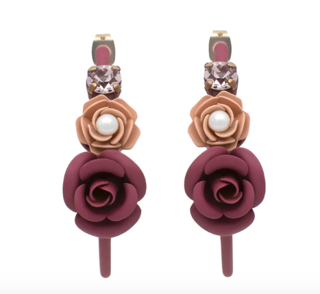 Murano Violetta Floral Hoop Earrings with Crystals - Silk Effect
