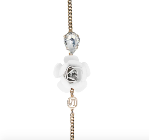 Camellia Adjustable Bracelet with Crystal Drop - Silk Effect