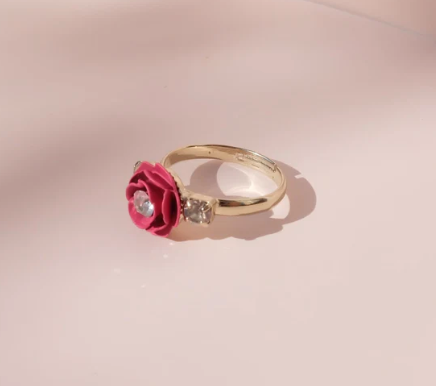Camellia Adjustable Ring with crystals