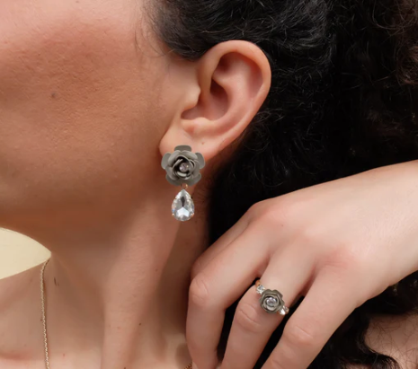 Camellia Adjustable Ring with crystals