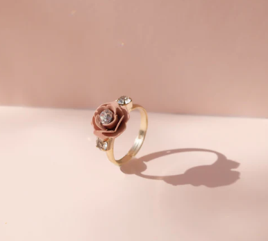 Camellia Adjustable Ring with crystals