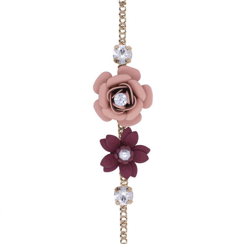 Murano Pink Sunset Camellia Double Color Adjustable Bracelet with Crystals  - Silk Effect