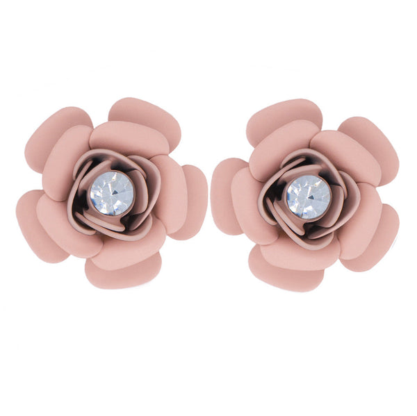 Camellia Stud Earrings with crystal - Silk Effect