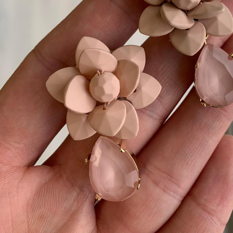 Murano Pink Sunset Lily Earrings Silk Effect - Hand painted Pink Resin drop