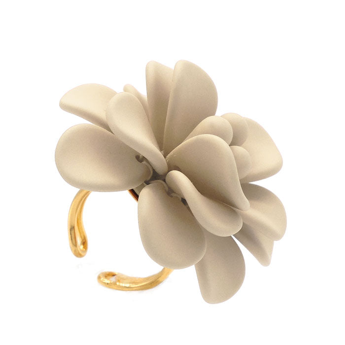 Italian Sand Beige Hibiscus Silk Effect Adjustable Ring
