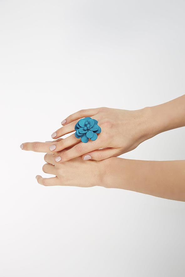 Portofino Turquoise Hibiscus Silk Effect Adjustable Ring