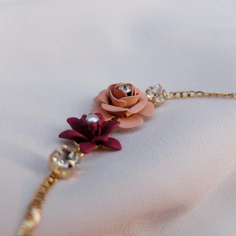 Murano Pink Sunset Camellia Double Color Adjustable Bracelet with Crystals  - Silk Effect