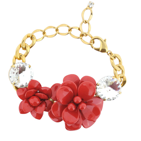 Hibiscus and Lily Bracelet with Diamond Cut Crystals