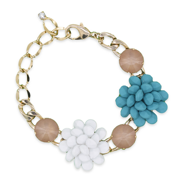 Hibiscus and Lily Bracelet with Diamond Cut Hand painted Resin Stones