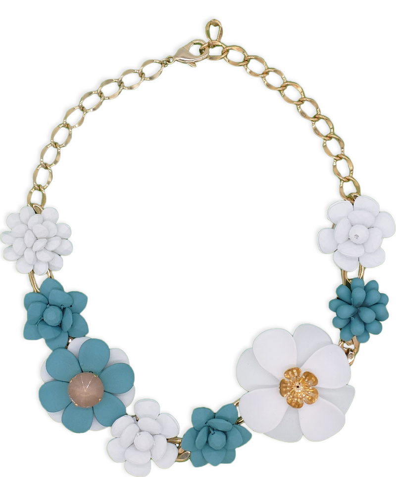 Mediterranean White Gerbera Daisy Statement with hand-painted stones and artisanal golden flowers