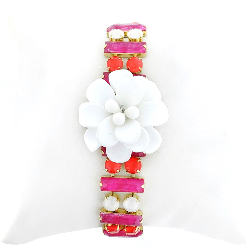 "La Dolce Vita" Hibiscus Mediterranean White Bracelet with Hand Painted Resin Stones