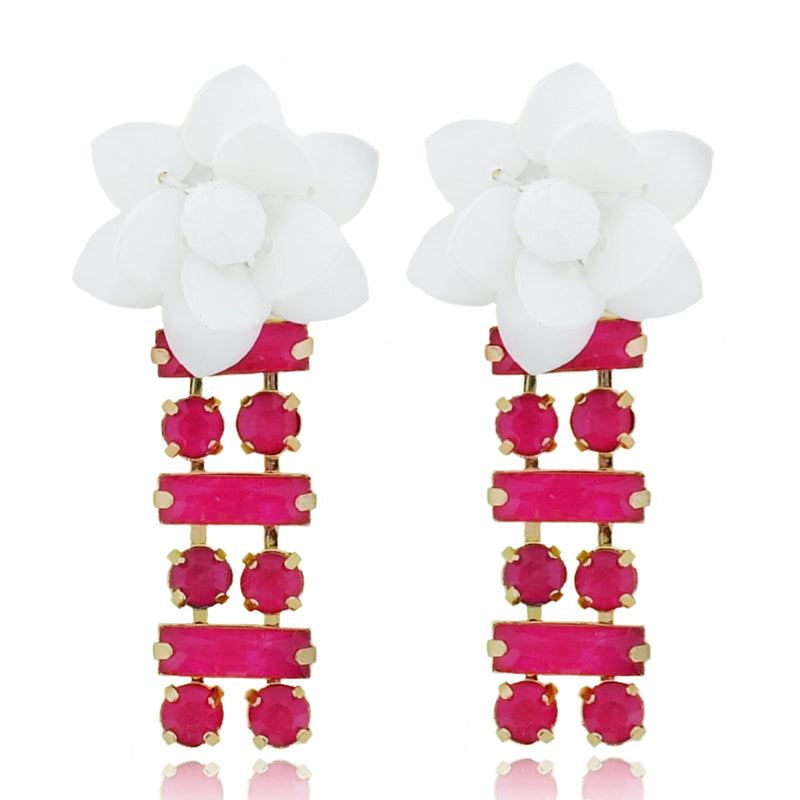 "La Dolce Vita" Lily Mediterranean White Drop Earrings with Hand Painted Resin Stones