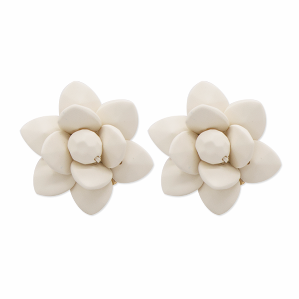 Linen Cream Stud Lily Earrings - Silk Effect