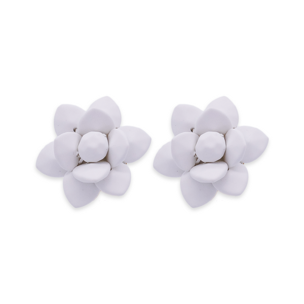 Mediterranean White Stud Lily Earrings - Silk Effect