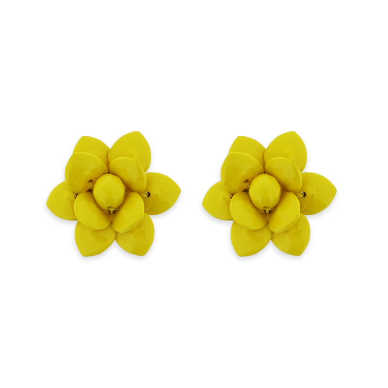 Amalfi Yellow Stud Lily Earrings - Laquer Effect